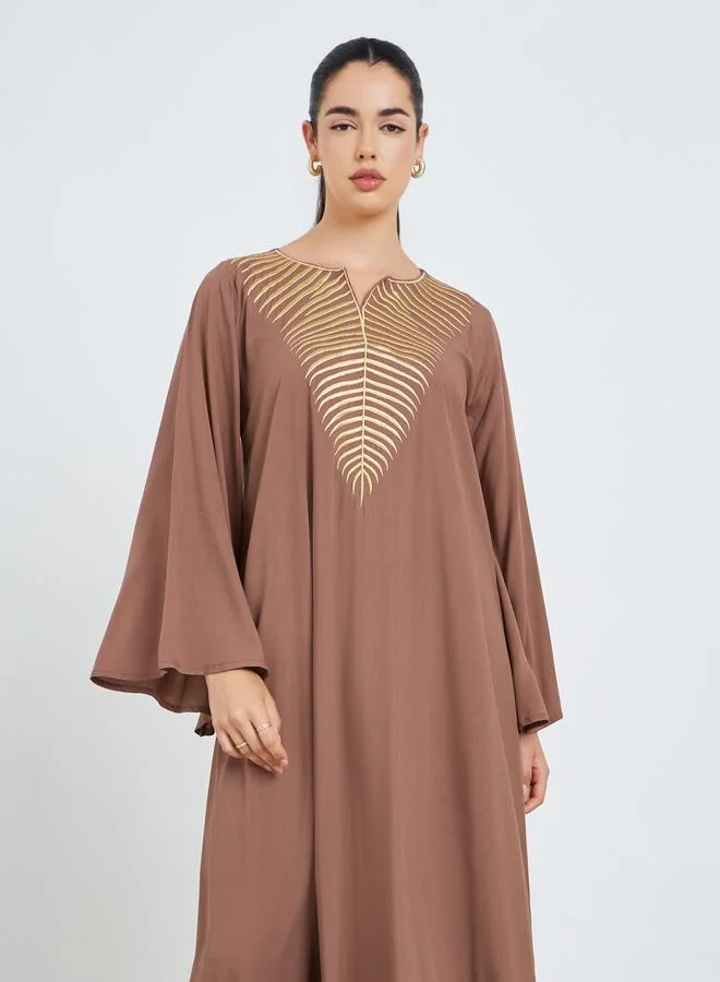 Amirah Women Brown Embroidered A-Line Jalabiya